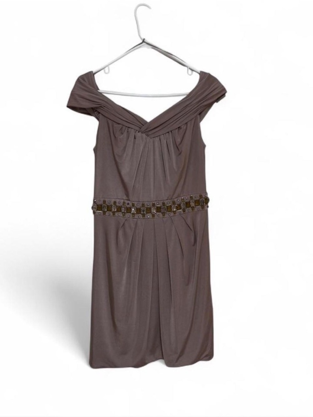 Gorgeous Taupe Cocktail Dress with Embellished Waist